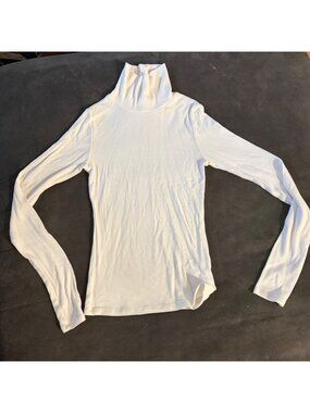 White Long Sleeve Turtleneck Ribbed Top 85% Rayon 5% Spandex Size S